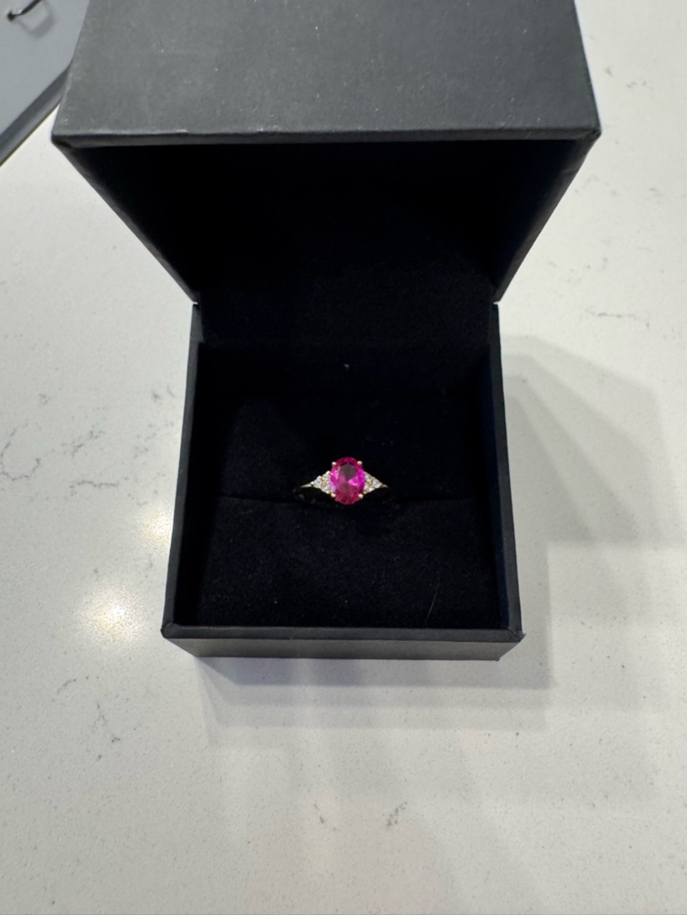 10kt YG plated over 925 lab created pink sapphire  Gemstone Solitaire Ring